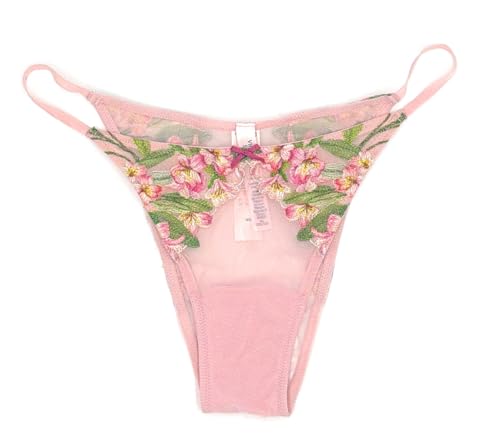 Victorias Secret Very Sexy Brazilian Thong Panty Embroidered Pink Floral (US Alpha Medium Regular Regular)