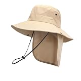 Cappello da sole con protezione per il collo rimovibile, in microfibra, tesa larga, fascia regolabile, ventilazione, 58 cm, pietra, 58 cm