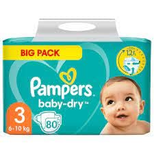 Pampers Baby-Dry tamaño 3, 80 pañales, hasta 12 horas de protección contra fugas, 6 kg - 10 kg.