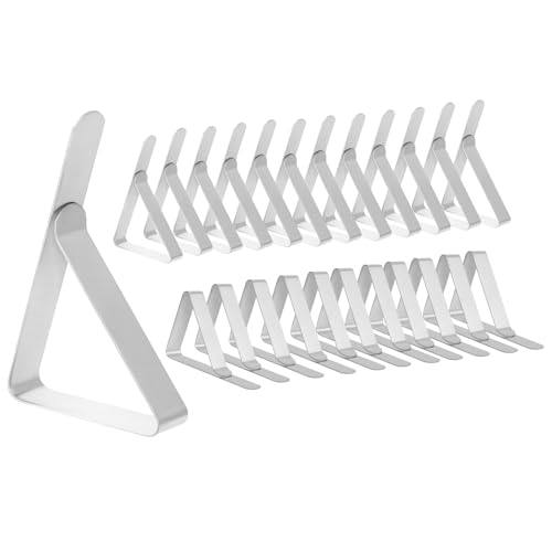 Flearitzo Pinces à Nappe Ensemble de 24 pièces en Acier Inoxydable Nappe de Table Antivento idéales pour Pique-niques et fêtes (Argentée)