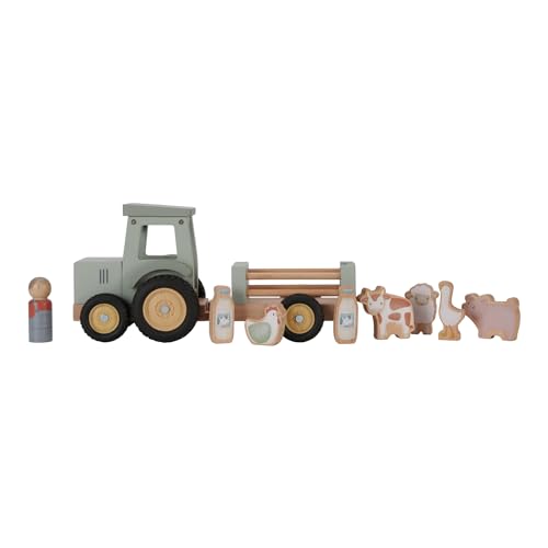 Little Dutch Traktor mit Anhänger inkl. Tiere und Spielfigur Holz Kinder grün - Little Farm