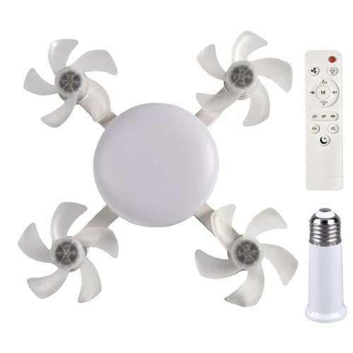 Ventilador de techo con luz y mando a distancia, E27/E26 Drone Ventilador LED 3 colores regulable Timing,3 velocidades, silencioso, para salón, dormitorio, oficina, dormitorio, oficina (4 cabezas