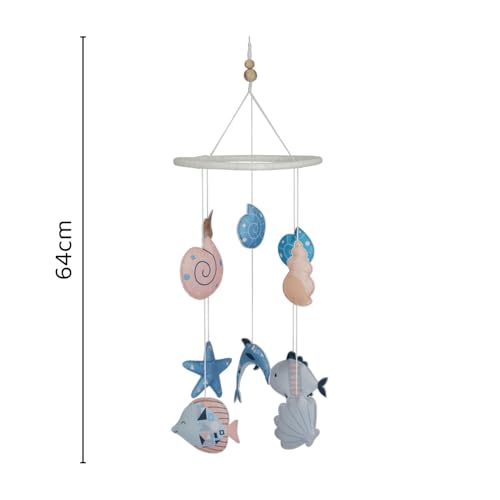 Image of Haus and Kinder Vitamin Sea Crib Mobile - Set of 1 | Ocean-Themed Baby Mobile with Dolphins, Fish & Seashells, Soft Cotton & Wooden Frame | Coastal Nursery Decor, Soothing & Handmade, Height- 64cm