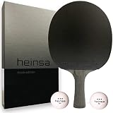 heinsa Carbon Profi Tischtennisschläger ITTF Wettkampf zugelassen Black Edition aus Lichtnussbaum mit Premium Verpackung und Bällen