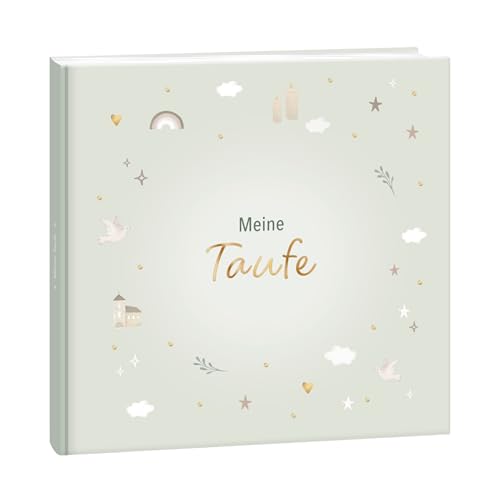 mintkind Taufbuch Baby Meine Taufe Ausfüllbuch und Gästebuch zur Taufe salbeigrünes Pattern Design mit Platz für Fotos Wünsche und Erinnerungen 60 Seiten Hardcover Erinnerungsalbum für Kinder