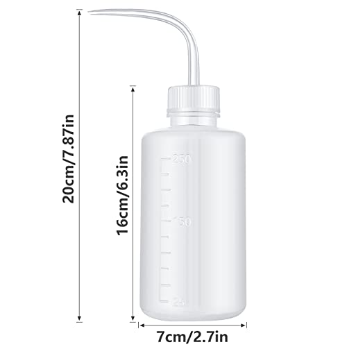 Wash Bottle 2pcs 250ml/8oz Safety Bottles Watering Tools, Economy Plastic Squeeze Washing Cleaning Bottle with Narrow Mouth Scale Labels for Medical Succulent Irrigation Wash Plant Bottle (White)
