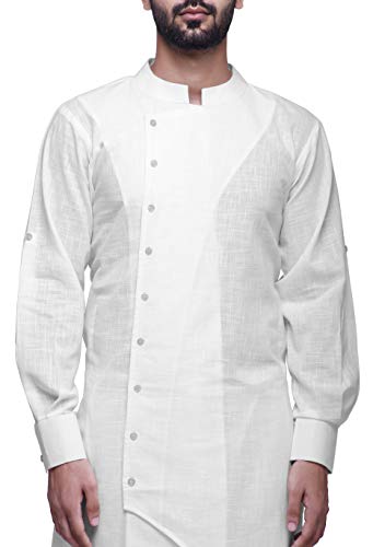 Image of Atasi Cotton Flex Designer Button Down Kurta for Men Casual Summer Wear Kurtas-X-Large White