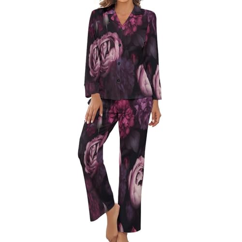 Pyjama femme printemps imprimé rose gothique pour vos instants détente