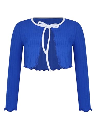 Hansber Kids Girls Lace-up Ribbed Ballet Dance Crop Top Cardigan Long Sleeve Shrug Sweater Ballerina Practice Warm Up Tops - Main Image