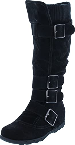 Image of Forever Link Women's Klein-70 Closed Round Toe Buckle Slouch Flat Heel Mid-Calf Boot