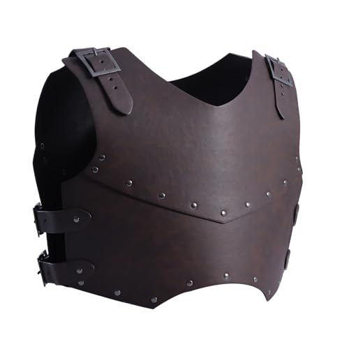 bcehyaa Medieval Knight Leather Chest Armor Adjustable Viking Faux Leather Shoulder Armor Archer Vest Armour for Cosplay (Brown)