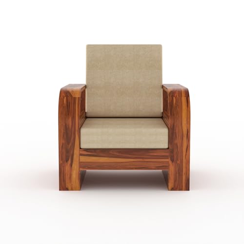 Image of Sheesham Wood 1 Seater Sofa Set for Living Room Home Office Solid Wood Sofa Set Furniture Wooden Single Seater Sofa Set (Natural Teak Finish)