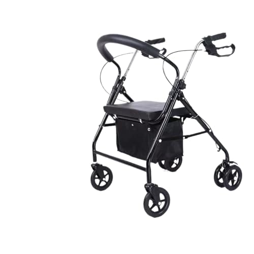 AOPIPI 移動補助具、トロリー、折りたたみ式ショッピングカート、バッグ/シート付き軽量歩行器、4輪、操作簡単、頑丈、歩行トロリーとトレーラー付き、障害者および高齢者向け (6輪/ブラック大人用ショッピングバッグ,A)