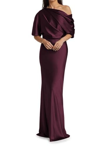 Image of Mermaid Satin Mother of The Bride Dresses for Women Ruched One Shoulder Formal Evening Gowns