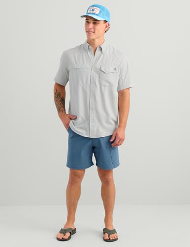 Image of HUK Men's Tide Point Kc Scott Original Artwork Short Sleeve Shirt, Fishing Button Down