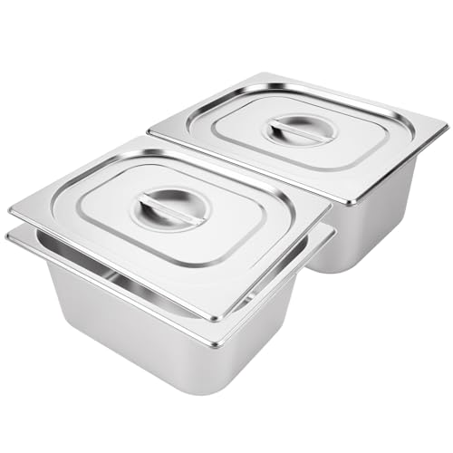 2 szt. patelni 1/2, pojemniki na żywność ze stali nierdzewnej z pokrywkami, garnki o głębokości 150 mm, 32,5 x 26,5 x 15 cm