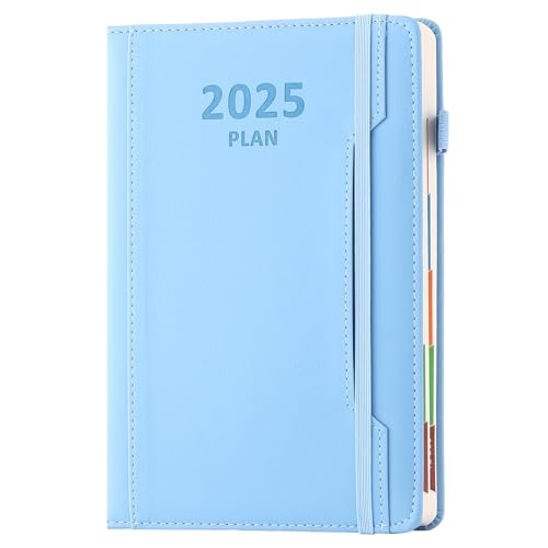 Agenda académica año 2025, A5, página por día, agenda académica de enero de 2025 a diciembre de 2025, agenda de tapa dura con soporte para bolígrafo, bolsillo frontal, pestaña mensual colorida, cierre