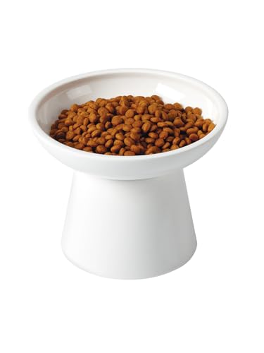 LoeJan Elevated Food and Water Bowls Set, Extra Wide and Raised Ceramic Feeder, Anti-Vomit Whisker-Free Pressure Cat Feeding Bowl for Kittens Adult Cats Small Dogs (White, Food Bowl)