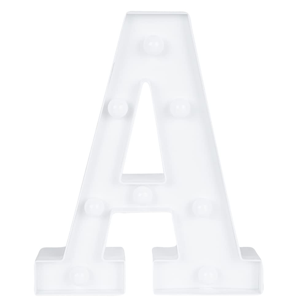 Restaurantware-Illumify 6.9 x 1.2 x 8.7 Inch Light Up Letter, 1 Durable Marquee LED Light - Letter A, Touchproof, White Plastic Party Alphabet Accent, Keyhole Slot, For Weddings, Or Special Events