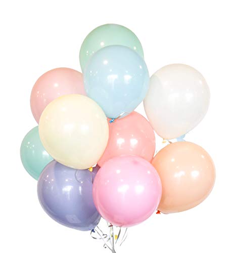 HomyBasic 12 in Assorted Pastel Color Balloons for Birthday Parties ( Pack of 100 with 50M Ribbon )