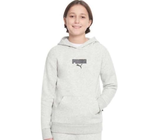 PUMA Youth Boy's Logo Fleece Lined Long Sleeve Pullover Hoodie Sweatshirt (US, Alpha, Medium, Regular, Grey)