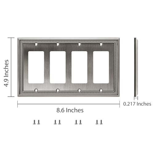 Image of Henne Bery Sunken Pearls Heavy Duty Decorative Wall Plate Switch Plate Outlet Cover (Quad Decorator, Heirloom Silver)