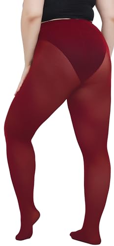 Image of Women's Plus Size Tights Opaque Ultra-Soft Pantyhose High Waist Run Resistant Solid Color Elastic Tights 1X, 2X, 3X, 4X 2Burgundy X-Large