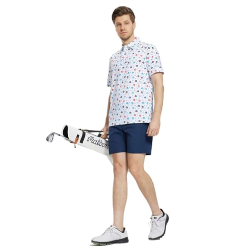 Image of M MAELREG Mens Golf Shirt Short Sleeve Dry Fit Print Moisture Wicking Performance Patterns Collared Polo Shirt