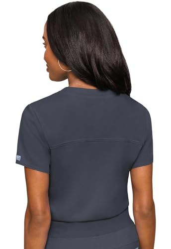 Image of Med Couture Women's V-Neck Scrub Top, Modern Fit Tuck-in Top with Stretchy Rib-Knit Shoulders and Chest Pocket - MC7448