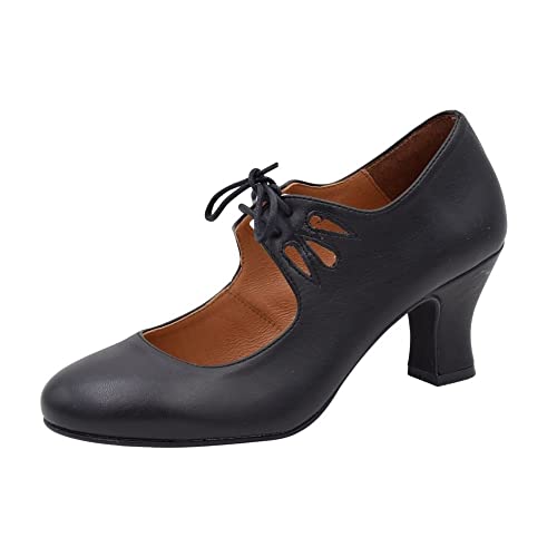PASARELA - Zapatos de Baile Flamenco Napa Soft con Cordones para Mujer Sintético Mujer Color: Negro Talla: 38