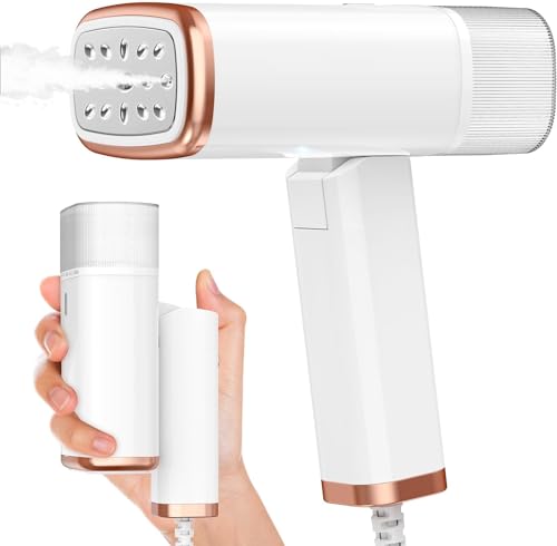 E EMZHOLE Clothes Steamer, Portable Handheld Steamer, 2-in-1 Ironing Garment Fabric Wrinkles Remover, Fast Heat-up, No Ironing Board Needed, Detachable Water Tank,Lint Brush, Lightweight Travel Iron