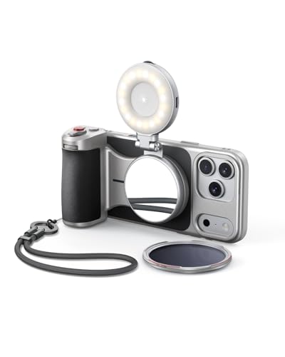 TELESIN Master Grip Kit for iPhone 17 Pro Max, Magnetic Phone Camera Grip with C03 Selfie Light+ UV Filters+ CPL Filters, Creator Combo Built Wireless Charging - Cooling Graphene Case - Handle Grip