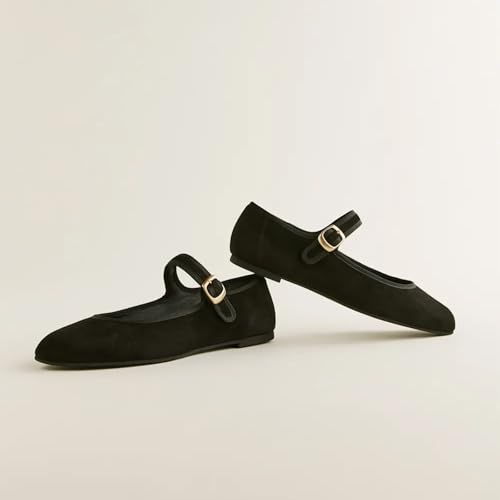 Black Suede Mesh Ballet Flats for Women Breathable Comfortable Round Toe Pull-On Stylish Dating Shoes Lightweight Everyday 7.52