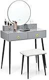 Large plateau de table avec 2 boîtes de rangement pour un espace suffisant pour le maquillage, 2 grands tiroirs offrent suffisamment d'espace, avec un organisateur de bijoux pour un rangement plus soigné.
