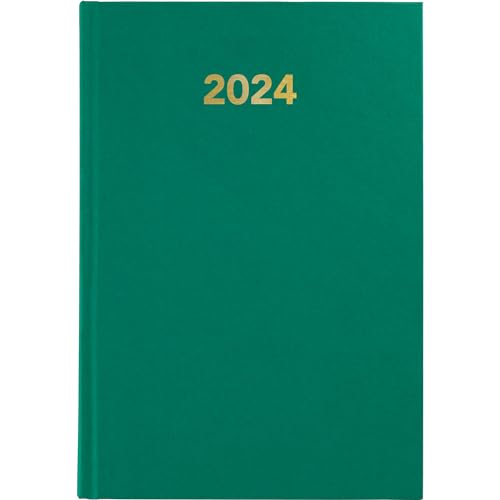 Grafoplas - Agenda 2024 Económica, Día Página, Verde, Tapa Dura, Español, 14,5x21cm, Cubiertas Vinilo, Serie Baviera, Punto de Lectura, Perfecta para Planificar tu Año