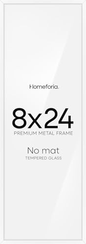 Image of Homeforia 8x24 White Panoramic Picture Frame, High-End Metal, Glass | High End Aluminum, Tempered Glass, 8x24 in Edge-to-Edge Display 24x8, Wall Kit, Set Of 1