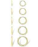 Small Gold Hoop Earrings for Women Set: 5 Pairs Lightweight 14K Gold Minimalist Huggie Hoop Earrings
