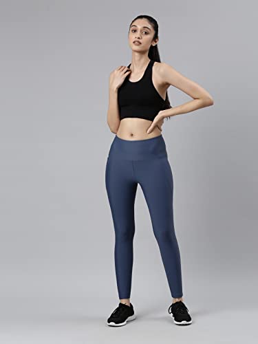 Image of GO COLORS Solid Nylon Stretch Ankle Length Training Tights | High Rise, Side Pockets