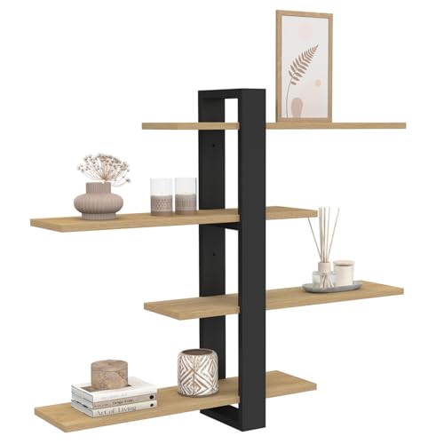 IDMarket - Etagère Murale avec étagères coulissantes ORA 4 Niveaux façon hêtre et Noir