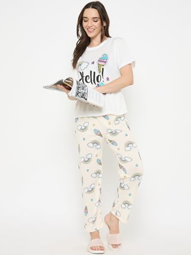 Image of CAMEY Women's Printed Pyjama Set, Short Sleeve T-Shirt and Trousers, Women Nightsuit, Loungewear Sets