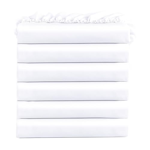 FreshCulture Twin Fitted Sheets, Bulk Pack of 6, Deep Pocket, Soft Microfiber Bottom Sheets for Home, Salons, Hotels, Twin Size Fitted Sheets Only (White)