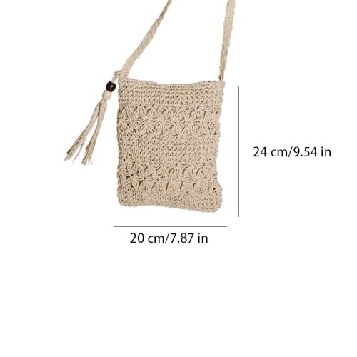 Leadigol Small Cotton Straw Crossbody Bag,Handbags Purses Crossbody Bags for Women,Handmade Woven Shoulder Bag with Tassels,2