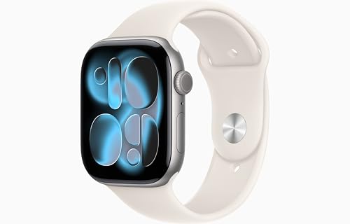Image of Apple Watch Series 11 [GPS, 46mm] Space Gray Aluminum Case with Starlight Sport Band, S /M (Renewed)