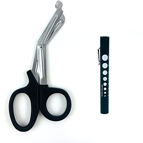 Image of Diagnostics Kit - Percussion Taylor Reflex Hammer + C 128 & C 512 Tuning Forks + Bandage Scissors + Pupil Gauge Pen Light + Buck Hammer + Pin Wheel in Carrying Case - 8 Pieces Set - Full Black