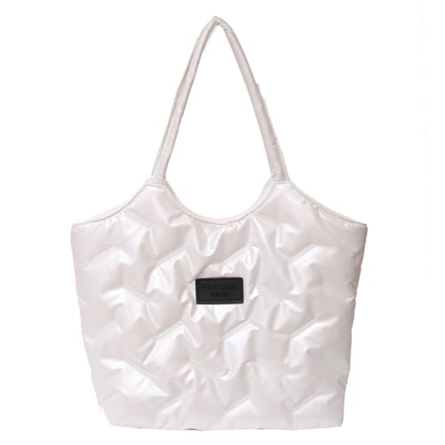 Women Solid Puffer Bag Fashion Quilted Shoulder Bag Versatile Down Tote Handbags Big Capacity Winter Commuting Bag