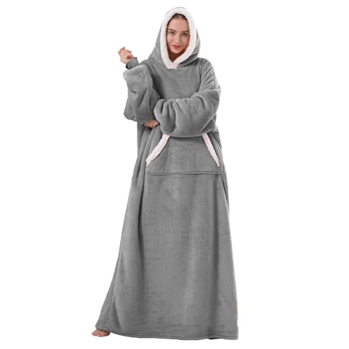 Sioloc Wearable Blanket Hoodie for Women/Kids/Men, Oversized & Cozy Sherpa Lined Hoodie Sweatshirt Blanket