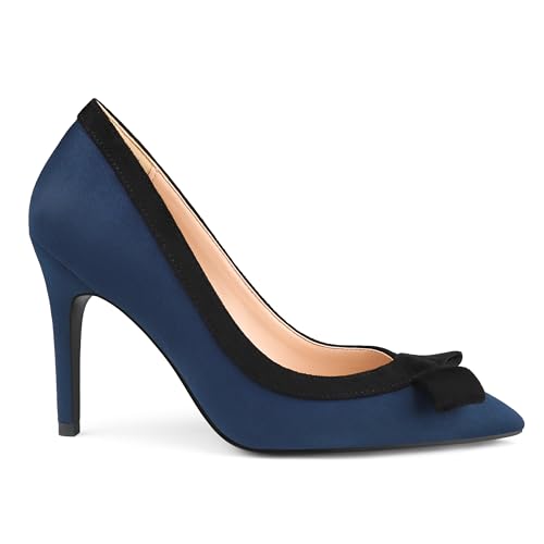 Zzheels Women's Bow High Heels Closed Pointy Toe Pumps 3.5'' Stiletto Heels Slip on Dress Shoes3