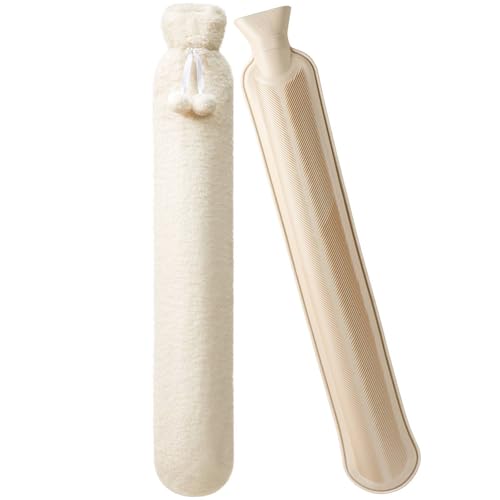 URBZUE Wärmflasche Lang mit Bezug, Lange Wärmflasche 2L Groß Wärmeflasche Schlauch Nackenwärmflasche Flauschig für Menstruations Nacken Schulter...