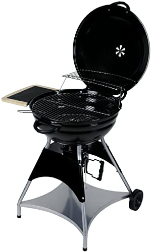 Foto von Tarrington House Holzkohlegrill BURNABY, Kügelgrill, Stahl/Holz, ø 57, 80 x 70 x 94 cm, Seitenablage, Porzellandeckel, Fett- und Ascheauffangschale, Warmhaltegestell, mit 2 Räder, schwarz