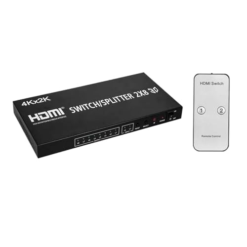 L6AS0F7 4K 3D 2x8 HDMI Switch Splitter Screen Mirror Video Converter 2 in 8 Out for PS4 DVD Camera...